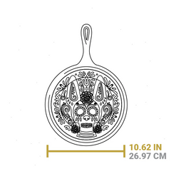 10.5 Inch Seasoned Cast Iron Xolo Sugar Skull Griddle with Deluxe Handle Holder